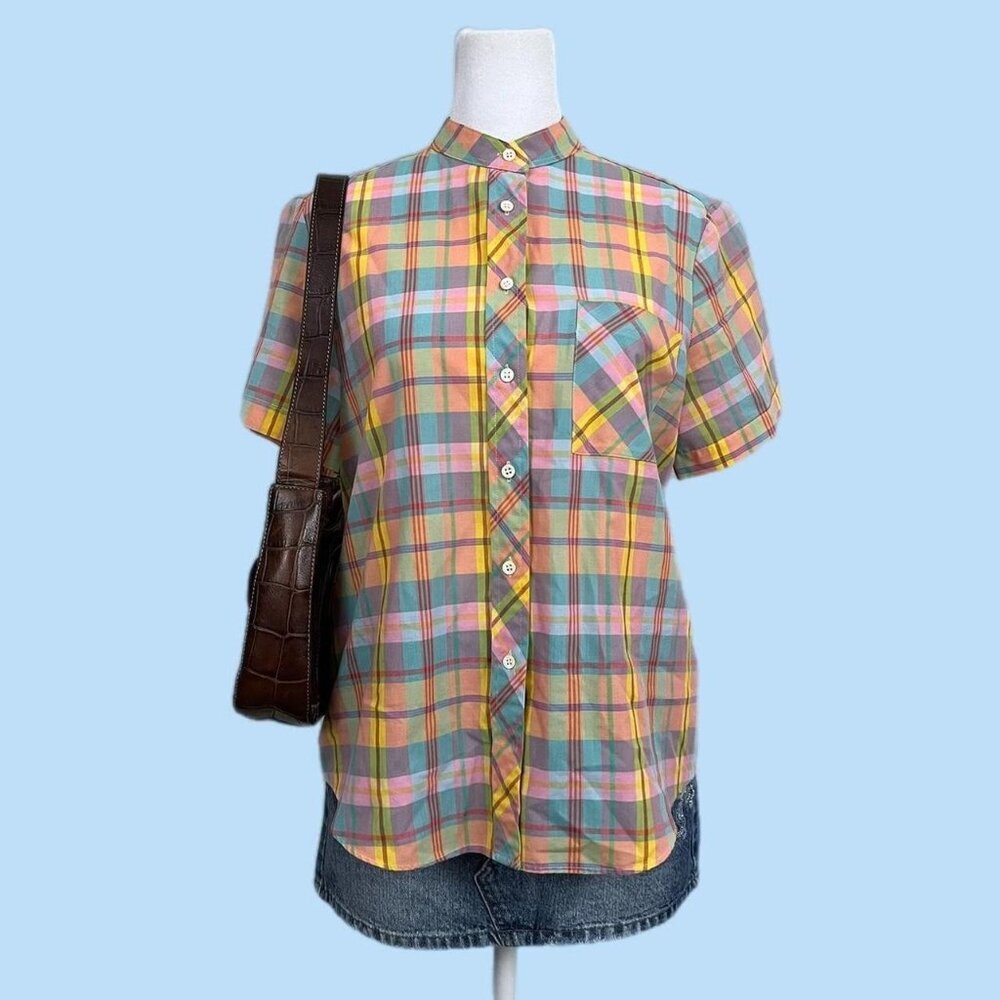 multicolor plaid vintage 90s button up shirt